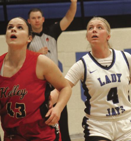 Guthrie's Kinley Duehning eyes a rebound against Bishop Kelley, Dec. 20, 2024. Photo by George McCormick.
