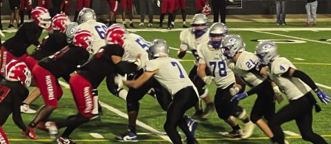 Members of Guthrie’s offense, including seniors Rainwater, Vaughan, Wilder, Creed and Walters, face off against Bishop McGuinness during last Friday's game. Photo Submitted
