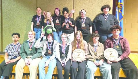 Members of the Crescent High School Speech Squad pose for a photo after competing at the Cherokee Speech Tournament on Feb. 21 in Cherokee, where the team earned multiple individual wins, qualified additional students for regionals and captured the Class 3A team title.