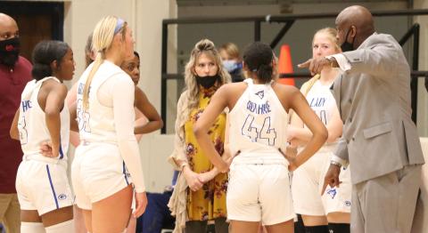 The Lady Bluejays discuss their game plan
