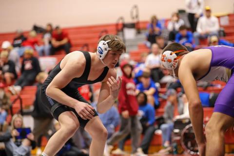 Guthrie's Clayton Carey wrestles at the Southern Oklahoma Invitational, Dec. 20-21. Courtesy of Guthrie wrestling.