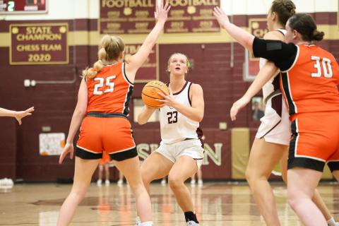 Cashion's Megan Shafer looks to shoot against Fairview on Tuesday, Feb. 4. Courtesy of Cashion Wildcats Girls Basketball (Facebook).