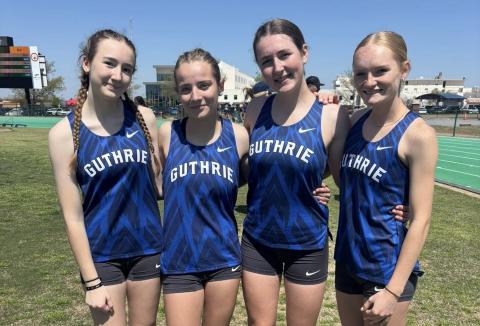 Guthrie girls' track and field at the OBU Bison Classic, Tuesday, April 8. Courtesy of Guthrie High School XC/Track (Facebook).