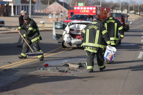 Guthrie Fire cleans up debris after an accident on Sunday. 
