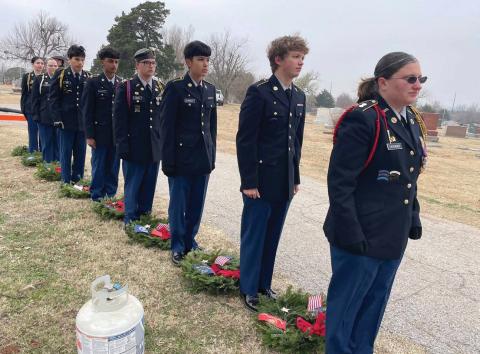 Guthrie JROTC students at the Wreaths Across America ceremony.