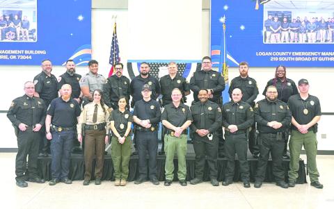 Eighteen students from seven agencies graduated from the Logan County Reserve Peace Officer Academy on Jan. 17 at Meridian Technology Center’s Guthrie Campus. Photo courtesy of Logan County Sheriff’s Office