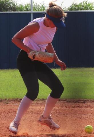 Guthrie Freshman Kenley Duehning during first base drills on Monday