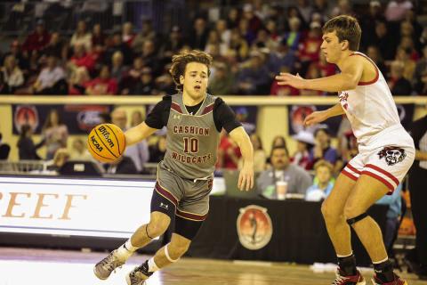 Cashion's Kamden Miller drives to the hoop against Dale, Thursday, March 6. Photo courtesy of Cashion Wildcats TV (Facebook).