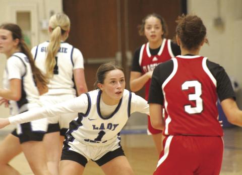 Guthrie's Oliviah Bryan plays defense during game vs. Claremore, Friday, Jan. 31. Photo by George McCormick.