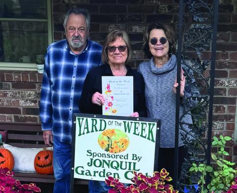 Bruce and Bonnie Storts with Jennie Woodard, Jonquil Garden Club Representative.