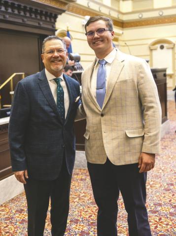 Guthrie High School senior John “Ridge” Garrett with Senator Chuck Hall. Photo submitted