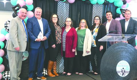 Representatives of F&M Bank accept the Business of the Year award during the Guthrie Chamber of Commerce Chamber Investor Banquet. The bank was honored for its continued investment and support of the Guthrie community. Photo by Shelton's Photography