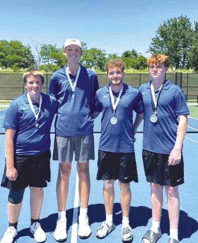 Guthrie High tennis doubles teams Jaxon Mayer and Carson Olmstead and Trenton Edberg and Drake Shelton. Photo courtesy of Guthrie Tennis