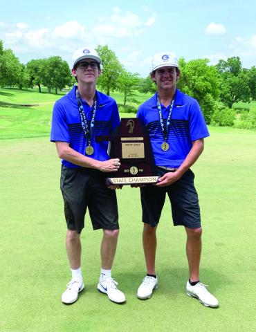 GHS teammates Bo Robbins, left, and Luke Morgan after winning Class 5A state golf title in 2019. Submitted photo