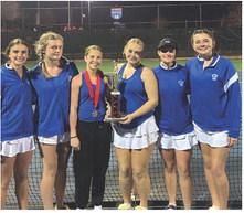 The Guthrie Girl’s Tennis Team placed 3rd at the Carl Albert Invitational Tournament on March 1st. (L-R) Hollie Mitchell and Haven Hudson placed 5th at 2 doubles, Lola Brown placed 2nd at 1 singles. In the semi-finals she defeated the one seed Bishop McGuinness. Kenzie Hardesty placed 6th at 2 singles and Aspen Mitchell and Rylee Tobin placed 5th at 1 doubles. Submitted photo