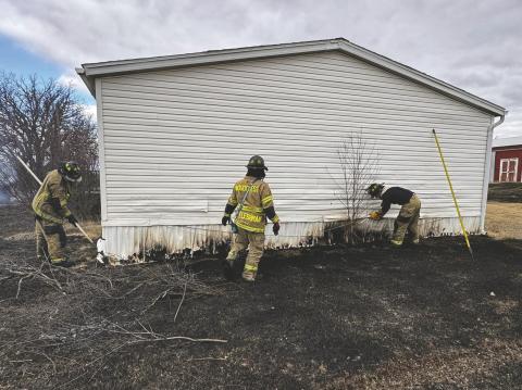 Jan. 14, Woodcrest Fire department firefighters were able to protect two residential homes and two outbuildings. While one small well and pump house were lost, no injuries were reported. WCFD officials praised mutual aid partners for their swift assistance, including Oak Cliff Fire, Sooner Fire and Guthrie Fire. Photo courtesy of Woodcrest Fire Department