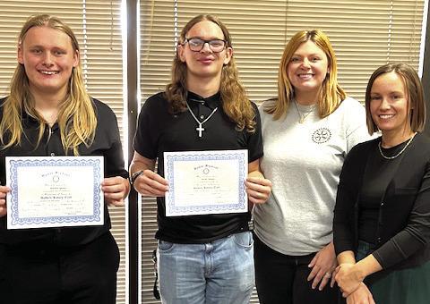 Pictured with Hayden and Devin is Rotary President, Coy McPeek and Kini Maune, owner of Frena Self Care.