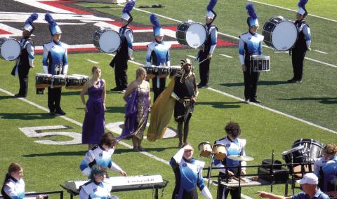 Drum Majors (center) calling the preliminary performance to start.