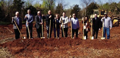 Left to right: Steven Gentling – Mayor, John Talley – State Rep. District __, Dr. Mike Simpson – Superintendent, Phil Nichols – Task Force Member, Kim Biggs – City Clerk, Chris Evans – Task Force Chair, Jon Chappell – Task Force Member, Menecca Gibbs – Task Force Member, Eddie Faulkner – City Manager, Tenny Maker – Public Works Director.