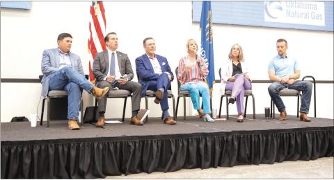 Lawmakers attended the Guthrie Chamber of Commerce Annual Legislative Luncheon on Tuesday, July 15, 2025, at Meridian Technology Center. Pictured are Rep. John Pfeiffer (Dist. 38), Rep. Collin Duel (Dist. 31), Sen. Chuck Hall (Dist. 20), Rep. Denise Crosswhite Hader (Dist. 41), Rep. Molly Jenkins (Dist. 33), and Rep. Jim Shaw (Dist. 32).