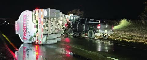Overturned tanker causes traffic influx in Guthrie early Sunday morning.