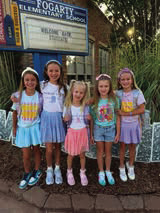 Hollie Hodge, fourth grade; Norah Hudson, fourth grade; Millie Hudson, first grade; Kinley O’Connell, first grade; and Harper Hodge, second grade, smile as they begin a new school year at Guthrie Public Schools.