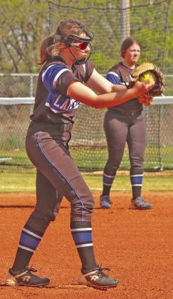 Katelynn Siess delivers a pitch in the Cushing game on April 10.