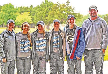 Pictured above: Rylin Wells (49), Taegan Reyes (49), Maely Beeby (54), Tatum Brown(49), Audrey Allen (49) with Lady Bluejays Head Coach Jason Rice after the team qualified for the Class 5A state golf tournament on May 3-4. Guthrie finished with a team score of 196 good for fourth place at the Aqua Canyon regional last week. Bishop Kelly won the event with a team score of 168. Carl Albert, Piedmont, El Reno, and Collinsville were the other teams to qualify.