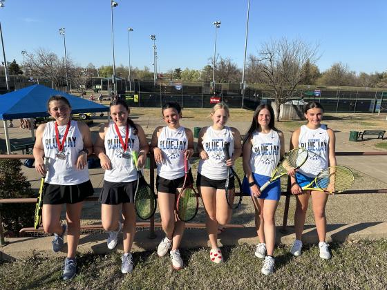 Rylee Tobin and Jillian Minter placed 2nd at 1 doubles, Emma Poupard placed 4th at 1 singles, Kenzie Hardesty placed 6th at 2 singles and Aspen and Hollie Mitchell placed 4th at 2 doubles. Submitted photo