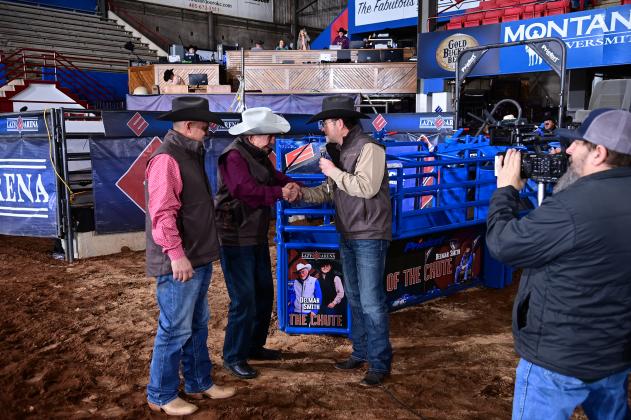 Delmer Smith is honored during a celebration of his 100th birthday at Lazy E Arena on July 30. Photo courtesy of Lazy E Arena.