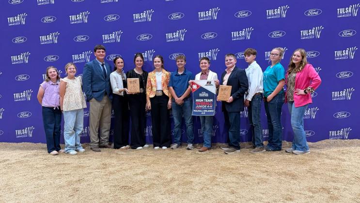 L-R FFA and 4-H Livestock Judging Teams: Claire Brown, Lydia Martin, Lane Brown, Kilee Blehm, Berkley Mckay, Emersan Pool, Nicholas Brutchen, Beckett Wiss, Cole Gorrell, Dax Inman, Micha Golay, and Kadynce Martin.