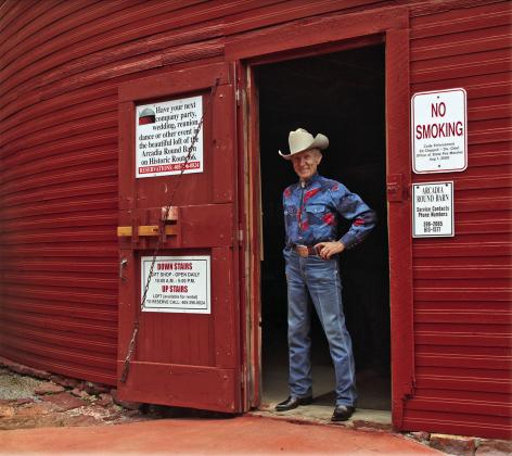 Mr. Sam in doorway of the Round Barn. Photo by Shellee Graham