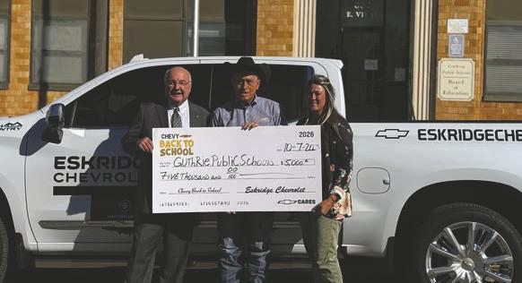 Guthrie Public Schools Superintendent Dr. Mike Simpson, Eskridge Chevrolet representative Storm Glanzer and Guthrie High School Horticulture Instructor Dusty Oldenburg were pictured together Oct. 7 to recognize the donation. Photo courtesy of Guthrie Public Schools.