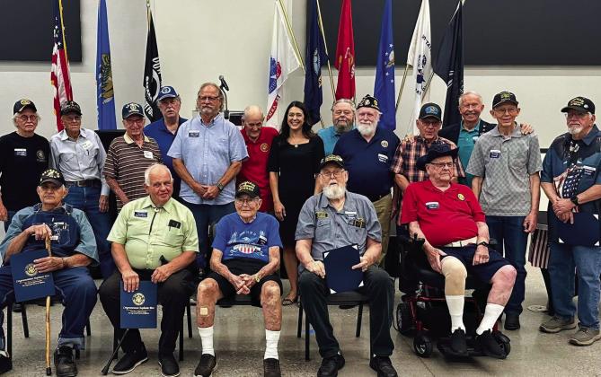 U. S. Rep. Stephanie Bice pictured with Vietnam Veterans who were honored during a ceremony in Guthrie on August 13. Photo Mayor Adam Ropp.