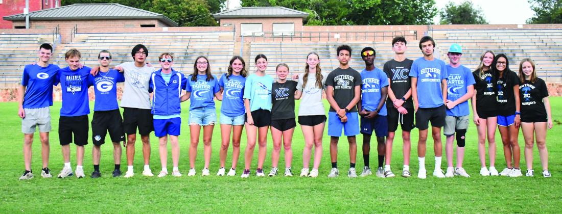 Members of the Guthrie High School cross country team are introduced during Meet the Bluejays 2026, showcasing the athletes who will compete this fall.