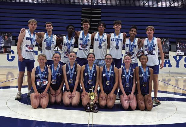 Guthrie’s Lady Jays and Bluejays celebrate with their medals following the Oklahoma 5A Public School Cross Country Championships Saturday at Cottonwood Flats. The Lady Jays captured the Class 5A team title, while the Bluejays finished second. Photo provided by GHS Facebook