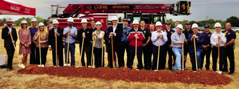 Community members gather Tuesday at the future site of Fire Station No. 2 at Division Street and Sooner Road for a groundbreaking ceremony. Photo courtesy of the City of Guthrie