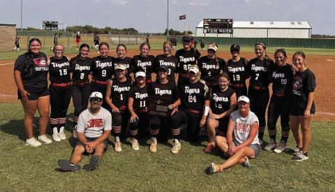 Crescent’s Lady Tigers celebrate after sweeping through regional play to claim the Class 2A regional championship. Photo courtesy of Crescent Public Schools
