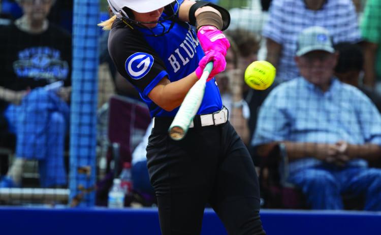 Guthrie’s Emalyn Redman bats during a game against Norman North in Guthrie, Oklahoma. Photo by Brent Fuchs