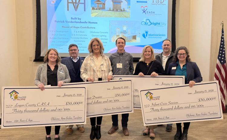 CASA for Kids in Logan County accepting a donation from the Central Oklahoma Home Builders Foundation from the sale of the 2026 House of Hope. Photo submitted