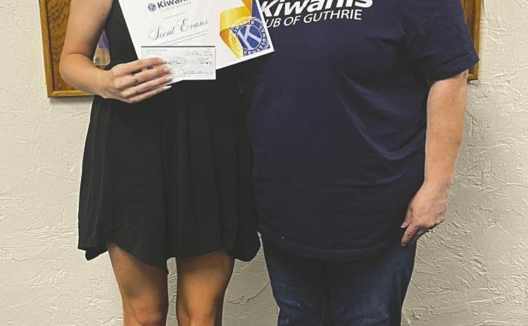 Guthrie High School sophomore Scout Evans was selected by the Kiwanis Club of Guthrie as its Walter Hurst Sophomore of the Year Scholarship winner. Photo courtesy of Kiwanis Club of Guthrie