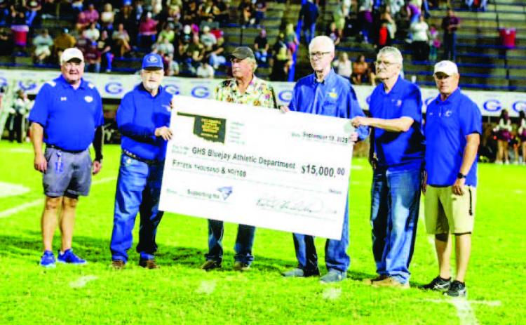 Left to right Mike Simpson – GPS Superintendent, Richard Hendrix, Hugh Plagg, Jack Haron, Alan Penner, John Chappell- Athletic director. Photo by Brent Fuchs