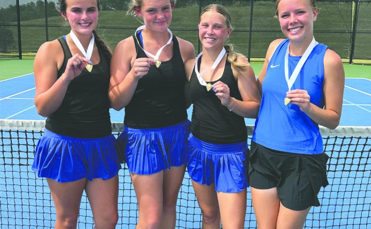 Guthrie girls tennis players who placed at regionals include Hollie Mitchell and Haven Hudson, Lola Brown and Makayla Blake. Photo courtesy of Guthrie Tennis