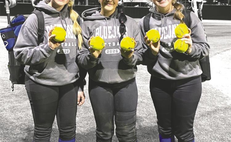 Freshman Anna Stevens, Juniors Brylan Shephard &amp; Savannah Ingle. Photo courtesy of Guthrie Lady Jays Softball Booster