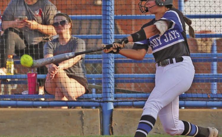 Junior Haley Gallo gets a basehit to drive in a run in game against Lawton Mac on August 17.
