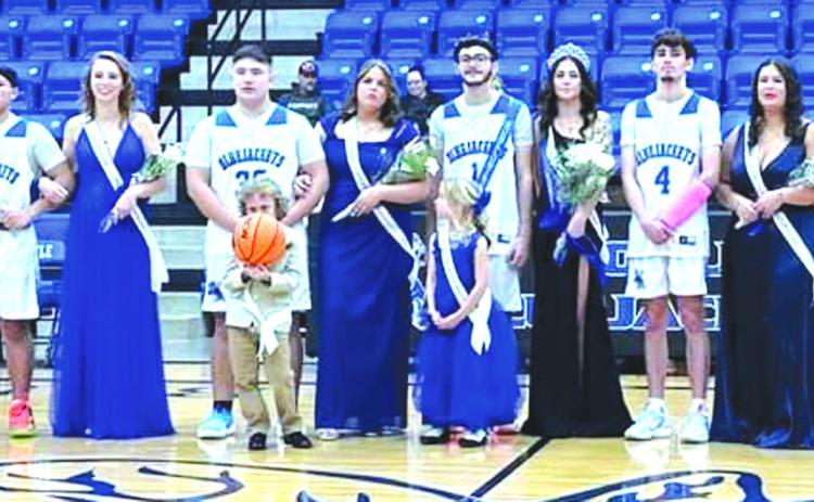 The Coyle Homecoming Court: (L-R) Jace Lemons, Arianna Vasquez, Brennan Robinson, Ashlee Kelley, Joaquin Amaro, 2023 Basketball Homecoming Queen Ryleigh Long, Xavier Amaro, Roman Walls, Lilly Ritter, 2024 Homecoming King Alex Jennings, Olivia Ferrell, 2024 Homecoming Queen Gracie Balsiger, Wyatt Suchan, Lindsay Ray, Xavier Noble, Kasey Reece, Terrance Dumas and Ashlee Dumas. Photo by Wray Larman.