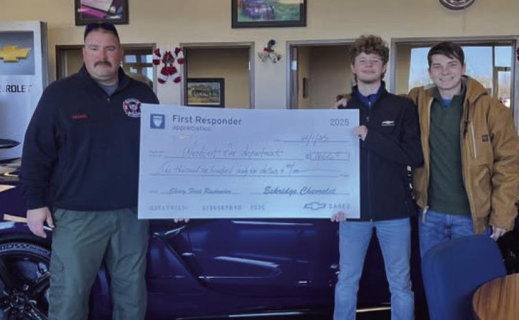 Donation made to Woodcrest Fire Department. Photo submitted