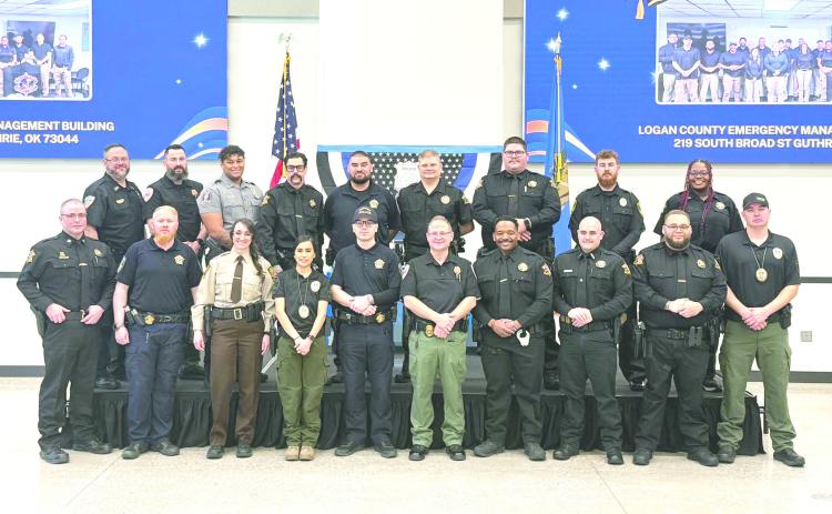 Eighteen students from seven agencies graduated from the Logan County Reserve Peace Officer Academy on Jan. 17 at Meridian Technology Center’s Guthrie Campus. Photo courtesy of Logan County Sheriff’s Office