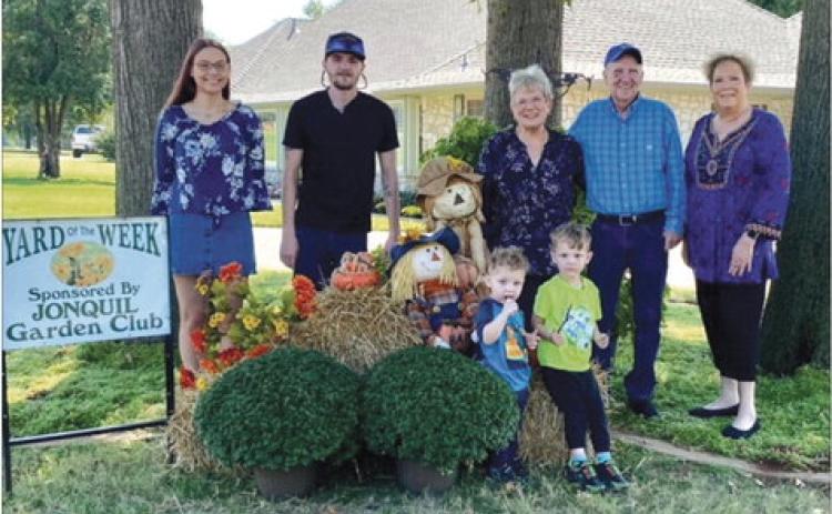 Jonquil Garden Club has chosen the home of James and Bonita Johnston, 1007 Mockingbird Dr. as our Yard of the Week. Pictured L to R: Zoe and Kameron Hopper, Bonita and James Johnston, homeowners, and Pam Williams, Jonquil Garden Club representative. Little helpers are KK and Jason Hopper.