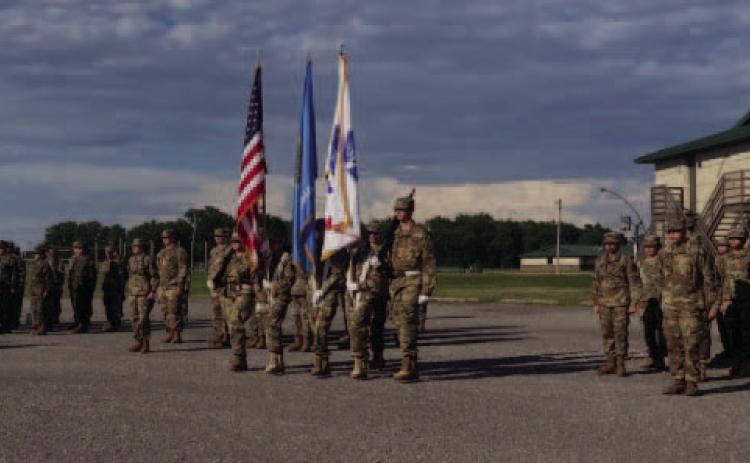 Holden “Topper” Harris serves as Commander of Troops during the opening ceremony of the 2026 Junior Cadet Leadership Challenge (JCLC) at Camp Gruber. Harris was selected for the leadership role, overseeing cadets assembled for the ceremony that marked the start of the annual leadership camp.